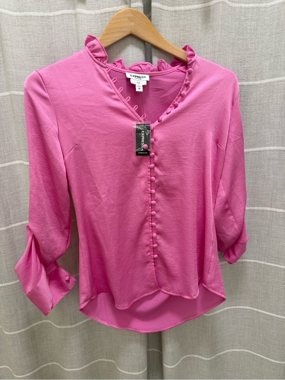 Express Hot Pink Ruffle-Trim Button Front Blouse